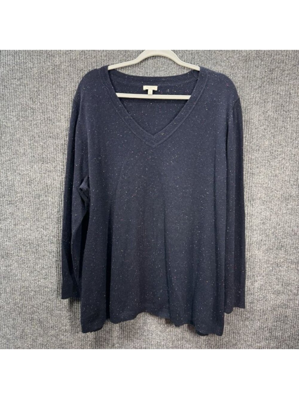 Talbots Donegal Tweed Sweater Women’s 3X Navy Blue Button Sleeve V-Neck Flecks
